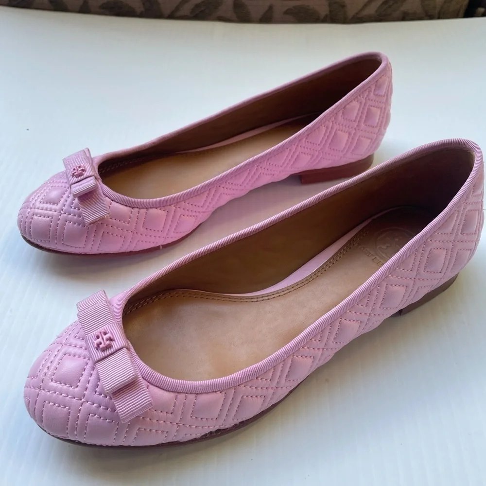 Tory Burch Marion Quilted Ballet Flats in Powder Puff Pink